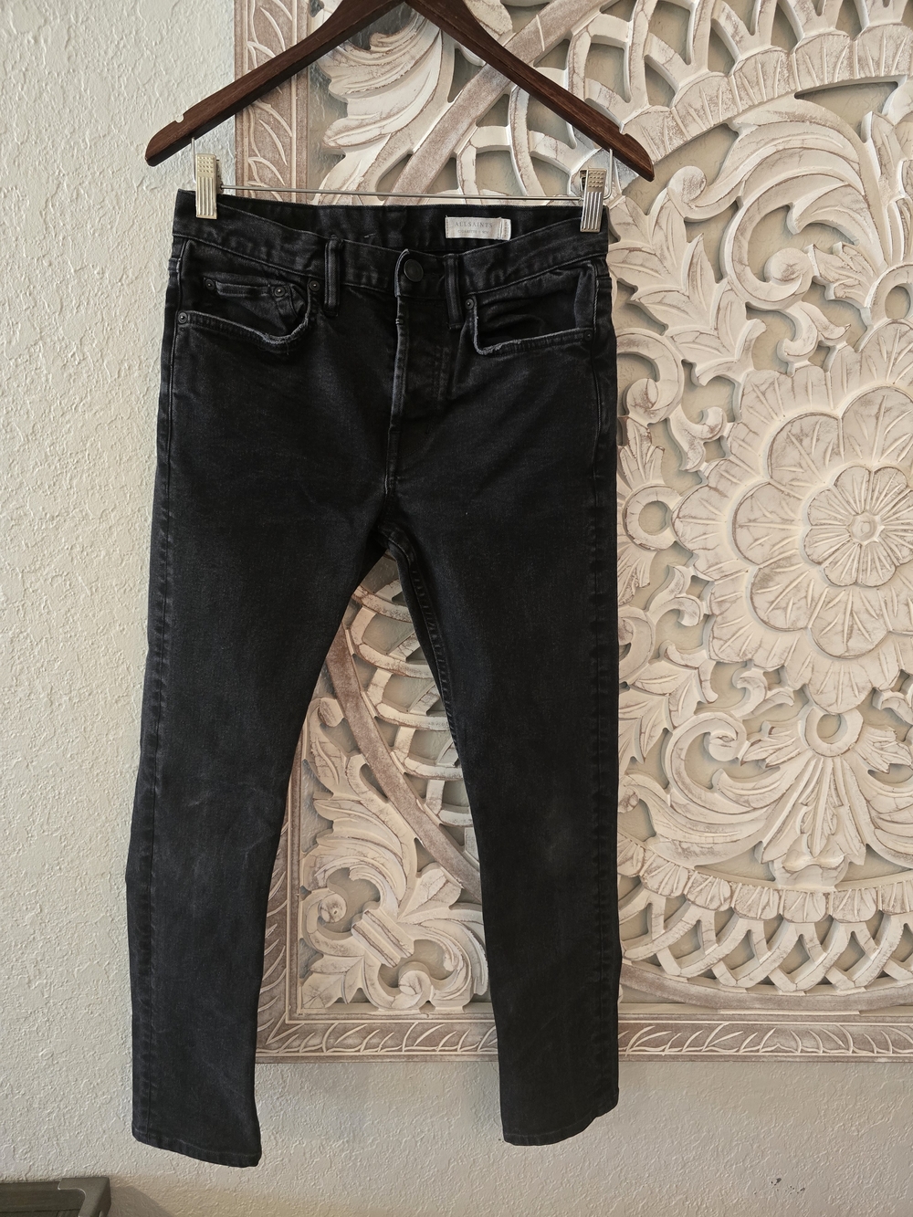 Allsaints Cigarette Black Skinny Jeans Button Fly Stretch Men's 28